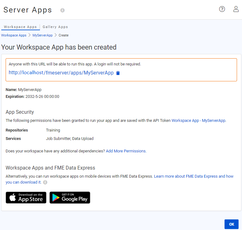 Server App created page